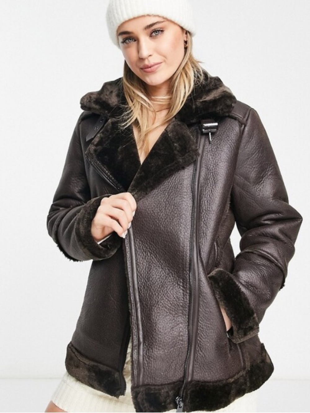Stradivarius Faux Leather Aviator Jacket